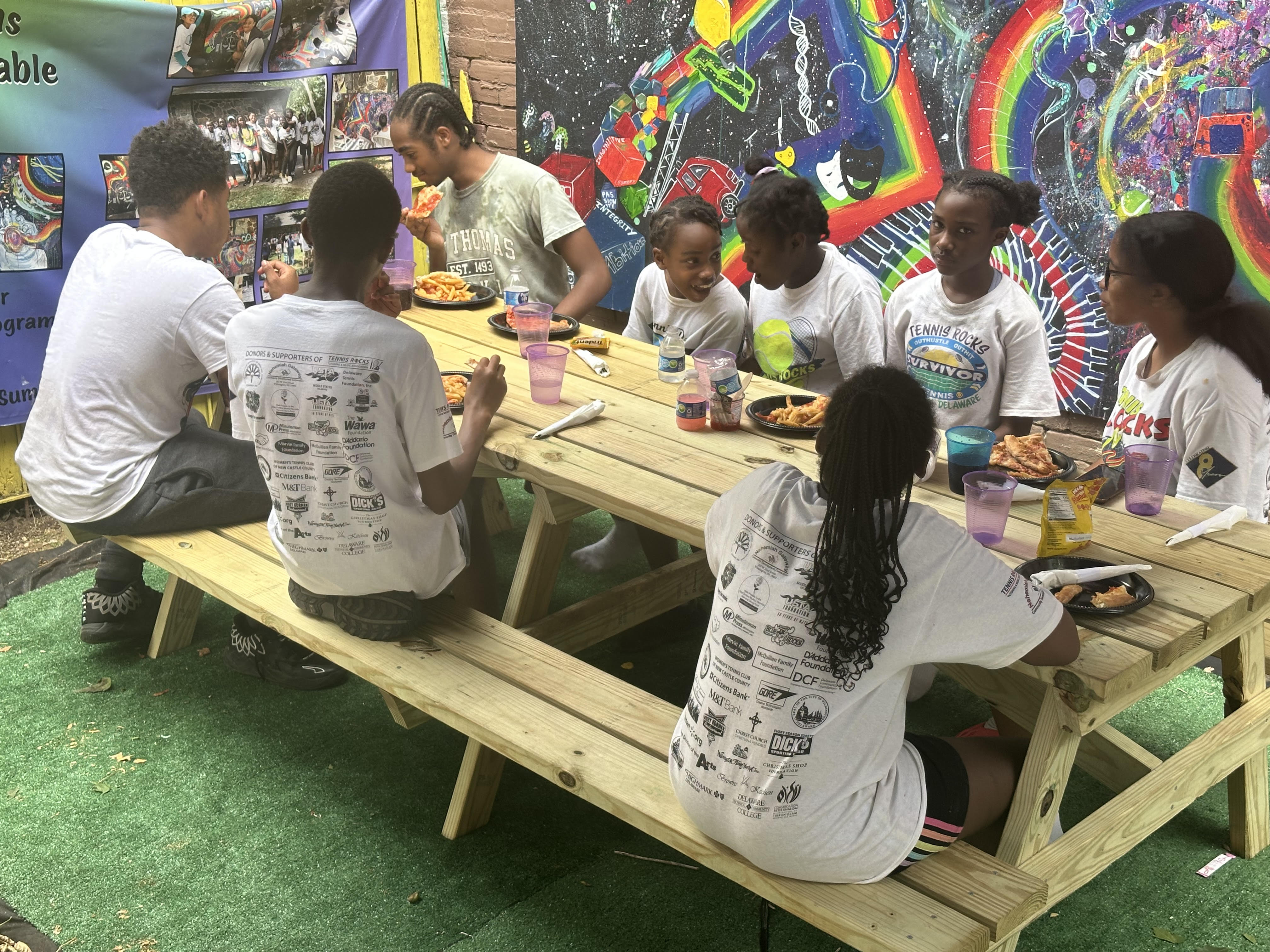 students dining during their summer program