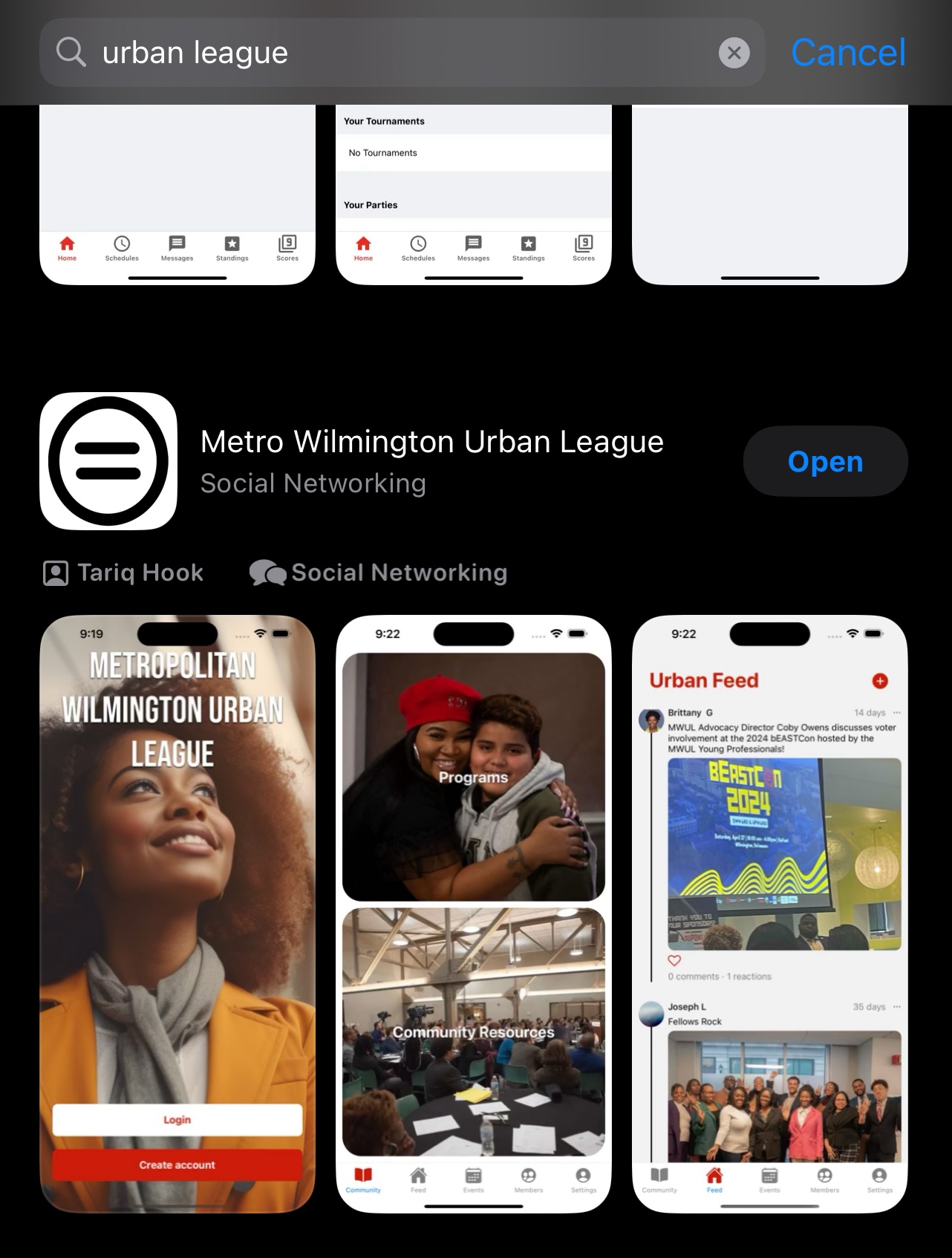 screenshot of a technology app for the Metropolitan Wilmington Urban League