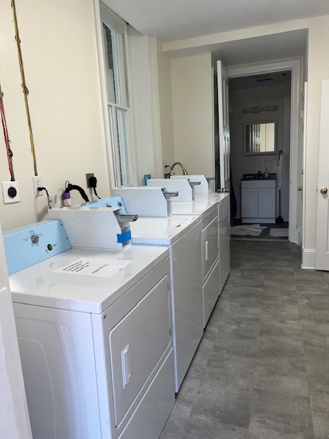 newly renovated laundry room appliances inside a shelter for women and families.