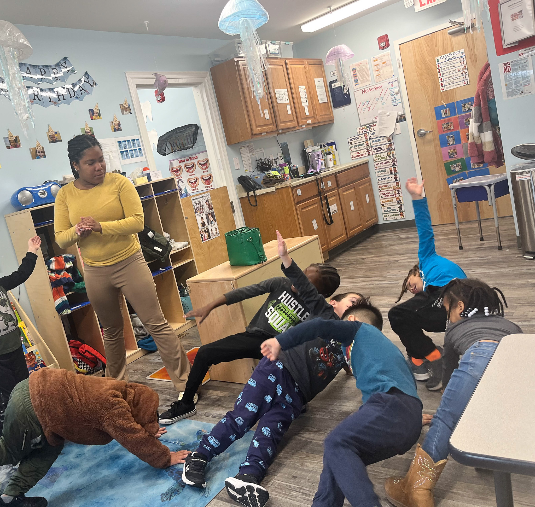 kids playing recreationally with a classroom instructor.