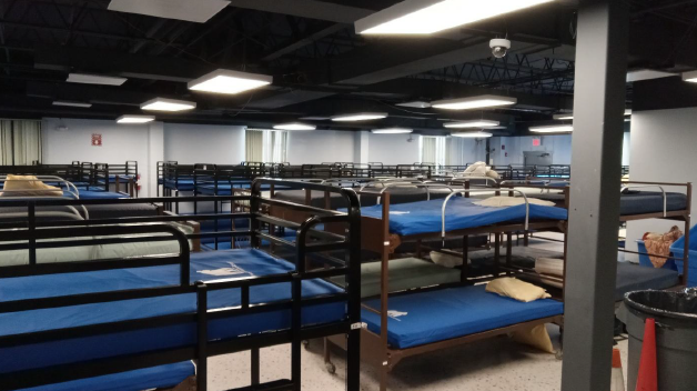 residential beds within a shelter.