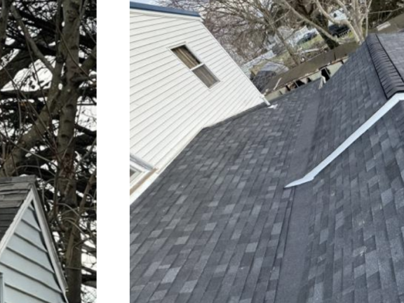 a side by side image of a newly refurbished home roof