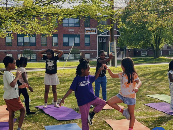 students playing in the park