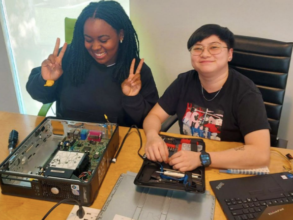 participants working on computer materials