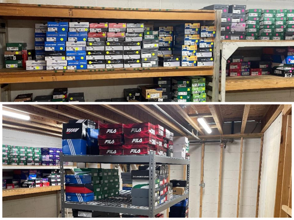 a photo of new sneakers in a storage facility