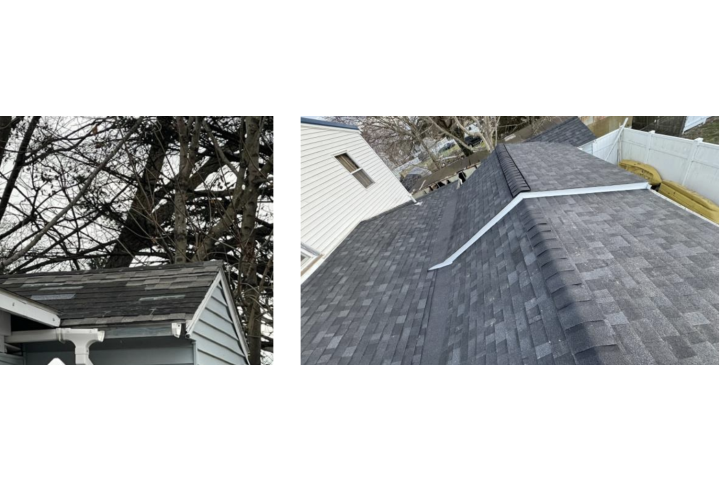 a side by side image of a newly refurbished home roof