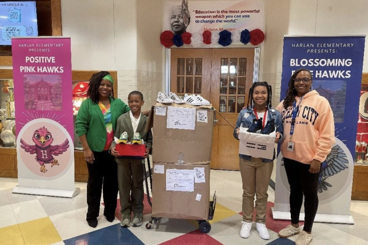 volunteers distributing items