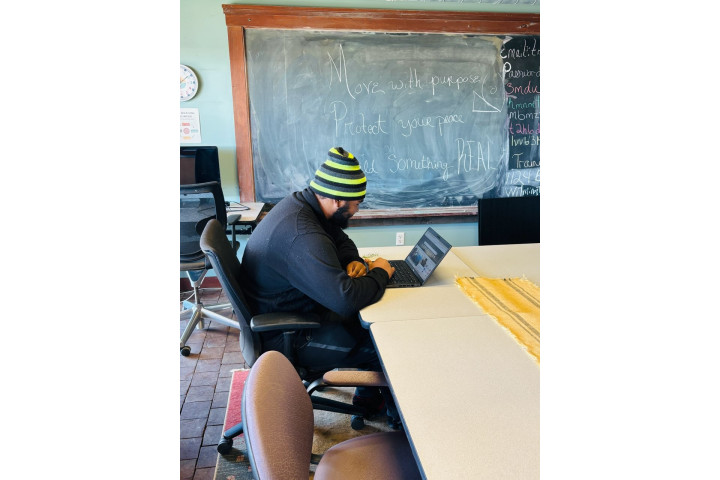 a student sitting in a classroom