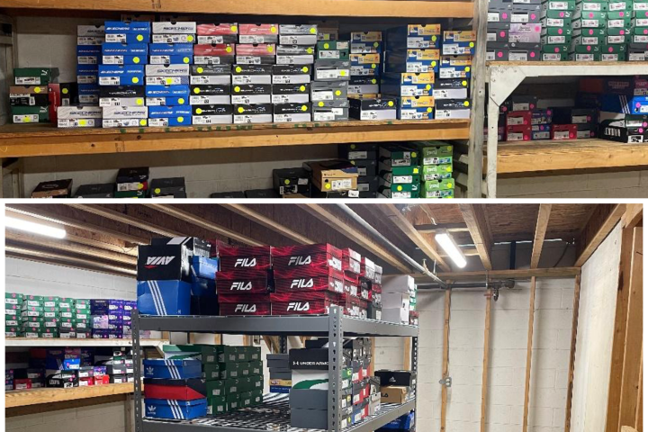 a photo of new sneakers in a storage facility